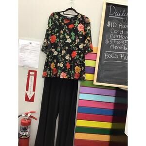 Antthony womens 2pc set medium flowy floral butterfly top black wide leg pants